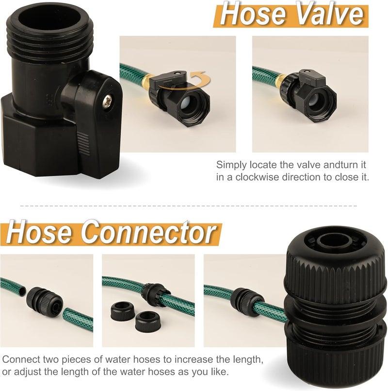 Orgrimmar 15FT Lightweight PVC Garden Hose: 1/2 Inch Flexible Hose with 3/4 Inch GHT and Shut Off Valve - Leak-Proof Design with Washers and Repair Connector for Small Yard Car Washing - Image 4